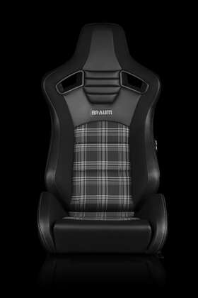 Brr1s-gypf Braum Racing Elite-s Series Sport Seats - Black And Grey Plaid Stitching Pair Brr1s-gypf Braum Racing Elite-s Series Sport Seats - Black And Grey Plaid Stitching Pair
