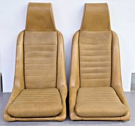 91452138400 Porsche Nice Pair Original 914 914-6 Beige Vinyl Basketweave Bucket Seats #22