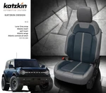 Lunar Gray & Blue Katzkin Leather Seat Covers Ford Bronco Fullsize 4 Door. Fixed Price $1895.00.