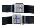 Scott Drake Seat Belt Set With Mustang Emblem Bright Red For 1964-1973. Fixed Price $136.99.