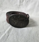 Vintage Philip Morris Markboro Long Leather Belt & Buckle 1987 Solid Brass. Fixed Price $45.00.