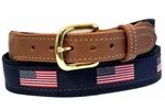 American Flag Belt On Navy Webbing, Leather Tips. Fixed Price $27.99.