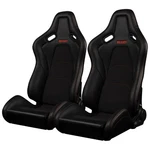Braum Black Leatherette Falcon-s Reclining Composite Seats W/red Stitching -pair. Fixed Price $1249.99.