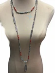 Premier Designs Long Silver-tone Necklace Coral Light Blue Beads. Fixed Price $15.00.