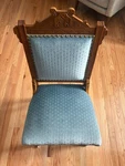 Antique Wooden Chair With Blue Velvet Upholstery Classic Romantic Style. Fixed Price $400.00.